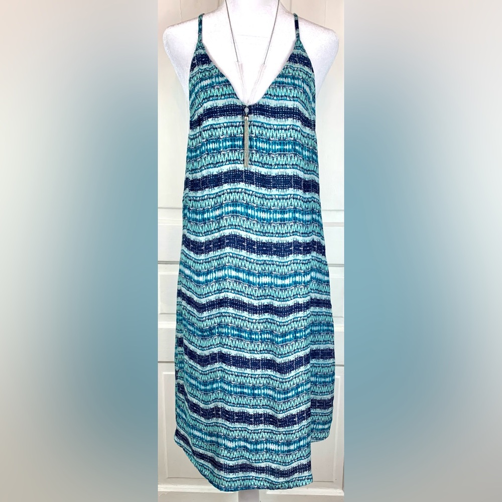 Roxy Long Flowy Spaghetti Strap Blue V-Neck Dress